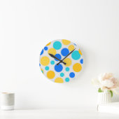 Blauw Geel Turquoise Stippen Ronde Klok (Huis)