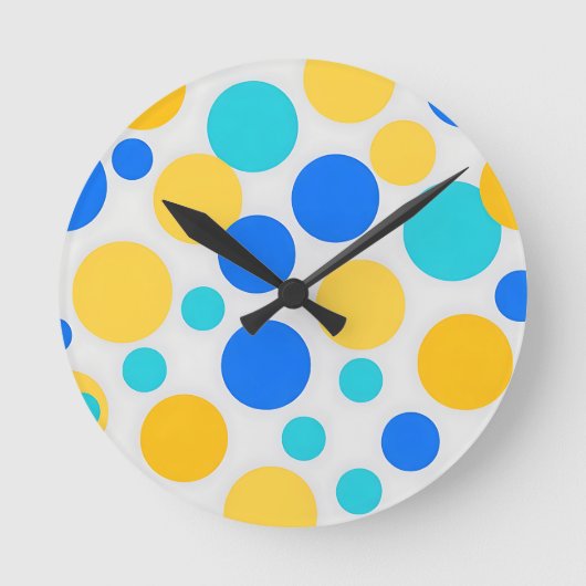 Blauw Geel Turquoise Stippen Ronde Klok (Voorkant)