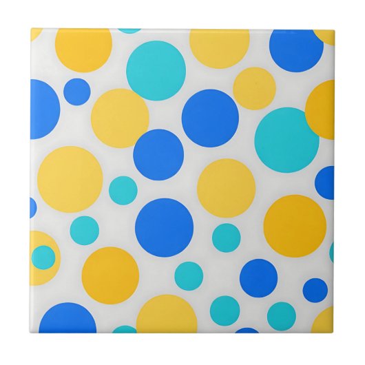 Blauw Geel Turquoise Stippen Tegeltje (Voorkant)