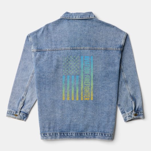 Blauw Geel USA Vlag - Brandweerman Denim Jacket (Achterkant)