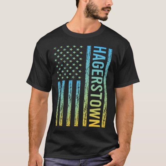 Blauw Geel USA Vlag - Hagerstown T-shirt (Voorkant)
