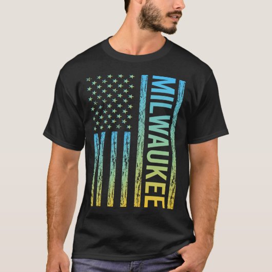 Blauw Geel USA Vlag - Milwaukee T-shirt (Voorkant)