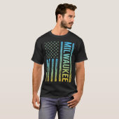 Blauw Geel USA Vlag - Milwaukee T-shirt (Voorkant volledig)