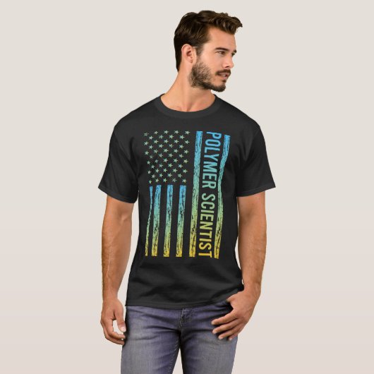 Blauw Geel USA Vlag - Polymer Scientist T-shirt (Voorkant volledig)