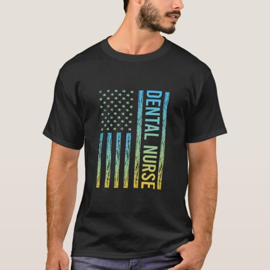 Blauw Geel USA Vlag - Tandverpleegkundige T-shirt (Voorkant)
