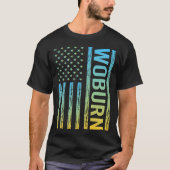 Blauw Geel USA Vlag - Woburn T-shirt (Voorkant)