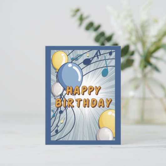 Blauw & Geel Verjaardag Kaart (Staand voorkant)