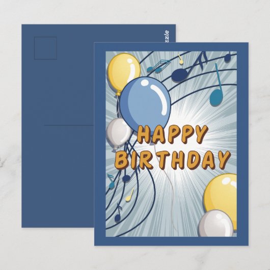 Blauw & Geel Verjaardag Kaart (Voorkant / Achterkant)