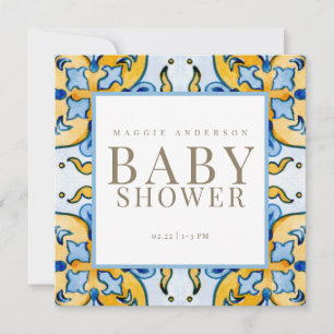 Blauw & Geel Vierkant Baby shower Kaart