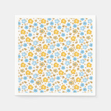 Blauw Geel Vintage Bloemig Papier