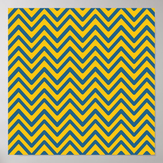 Blauw Geel Vintage Retro Chevron Patroon Poster (Voorkant)