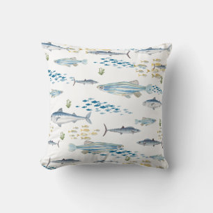 Blauw Geel Vis Patroon Kussen