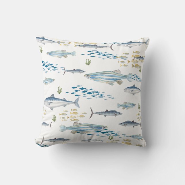 Blauw Geel Vis Patroon  Kussen (Voorkant)