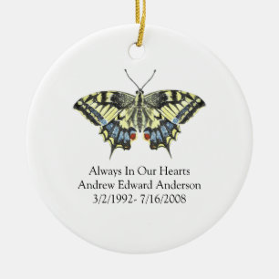 Blauw Geel Vlinder Herinneringssieraad Keramisch Ornament