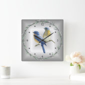 Blauw &Geel vogelgroen lef Ring Blue/Grey Back~ Vierkante Klok (Huis)