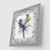 Blauw &Geel vogelgroen lef Ring Blue/Grey Back~ Vierkante Klok (Hoek)