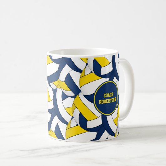 Blauw Geel Volleybal Team Coach dank u geschenk Koffiemok (Voorkant rechts)