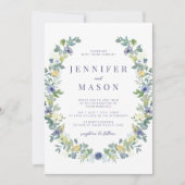 Blauw geel waterverf bloem bohemian bruiloft kaart (Voorkant)