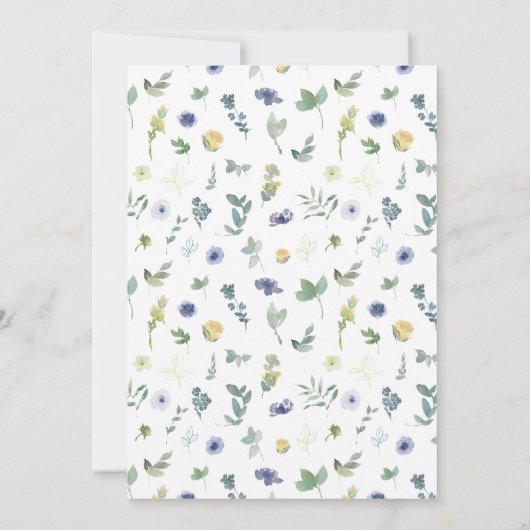 Blauw geel waterverf bloem bohemian bruiloft kaart (Achterkant)