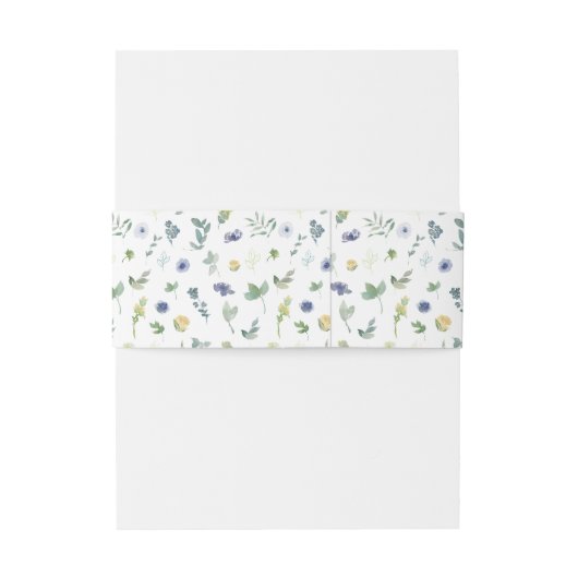 Blauw geel waterverf bloem bruiloft buik band uitnodigingen wikkel (Achterkant Voorbeeld)