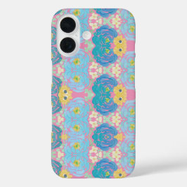 Blauw & Geel Waterverf Bloemmotief iPhone 16 Hoesje