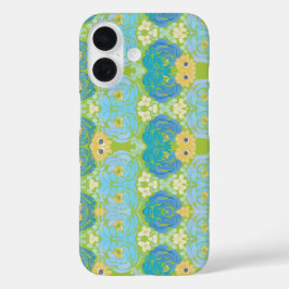 Blauw & Geel Waterverf Bloemmotief iPhone 16 Hoesje