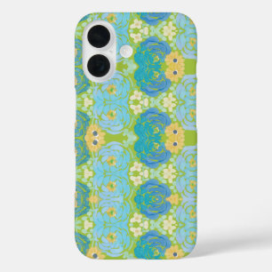 Blauw & Geel Waterverf Bloemmotief iPhone 16 Hoesje