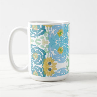 Blauw & Geel Waterverf Bloemmotief Koffiemok