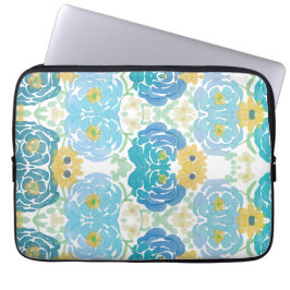 Blauw & Geel Waterverf Bloemmotief Laptop Sleeve
