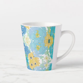 Blauw & Geel Waterverf Bloemmotief Latte Mok