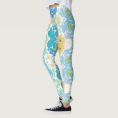 Blauw & Geel Waterverf Bloemmotief Leggings (Links)
