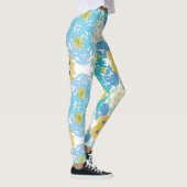 Blauw & Geel Waterverf Bloemmotief Leggings (Rechts)