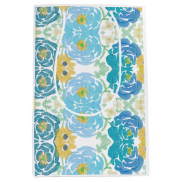 Blauw & Geel Waterverf Bloemmotief Medium Cadeauzakje
