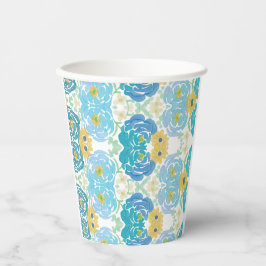 Blauw & Geel Waterverf Bloemmotief Papieren Bekers