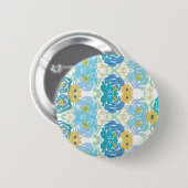 Blauw & Geel Waterverf Bloemmotief Ronde Button 5,7 Cm (Voorkant /achterkant)