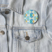 Blauw & Geel Waterverf Bloemmotief Ronde Button 5,7 Cm (In situ)