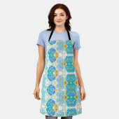 Blauw & Geel Waterverf Bloemmotief Schort (Gedragen)