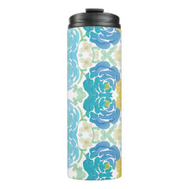 Blauw & Geel Waterverf Bloemmotief Thermosbeker
