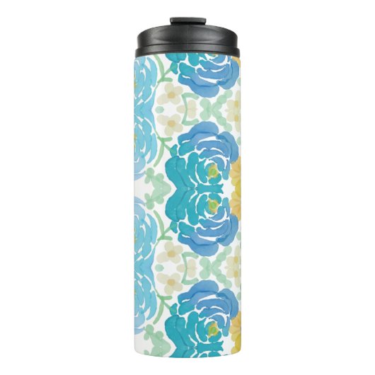 Blauw & Geel Waterverf Bloemmotief Thermosbeker (Voorkant)