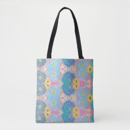 Blauw & Geel Waterverf Bloemmotief Tote Bag