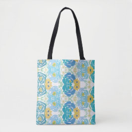 Blauw & Geel Waterverf Bloemmotief Tote Bag