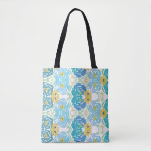 Blauw & Geel Waterverf Bloemmotief Tote Bag