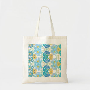 Blauw & Geel Waterverf Bloemmotief Tote Bag