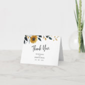 Blauw Geel Waterverf Wildbloemen Bruiloft Foto Bedankkaart (Voorkant)