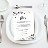 Blauw Geel Waterverf Wildbloemen Bruiloft Menu