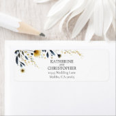 Blauw Geel Waterverf Wildbloemen Bruiloft Retour Etiket (Insitu)