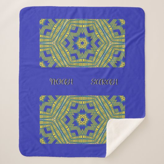 Blauw geel weefpatroon sherpa deken (Voorkant)