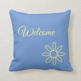 blauw & geel, welkom, , uniek, jouw tekst kussen