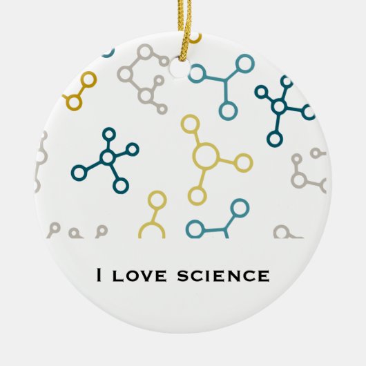 Blauw Geel Wetenschap Chemie Moleculen Kerstmis Keramisch Ornament (Voorkant)