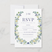Blauw Geel Whimsical Flower Krans Wedding RSVP (Voorkant)